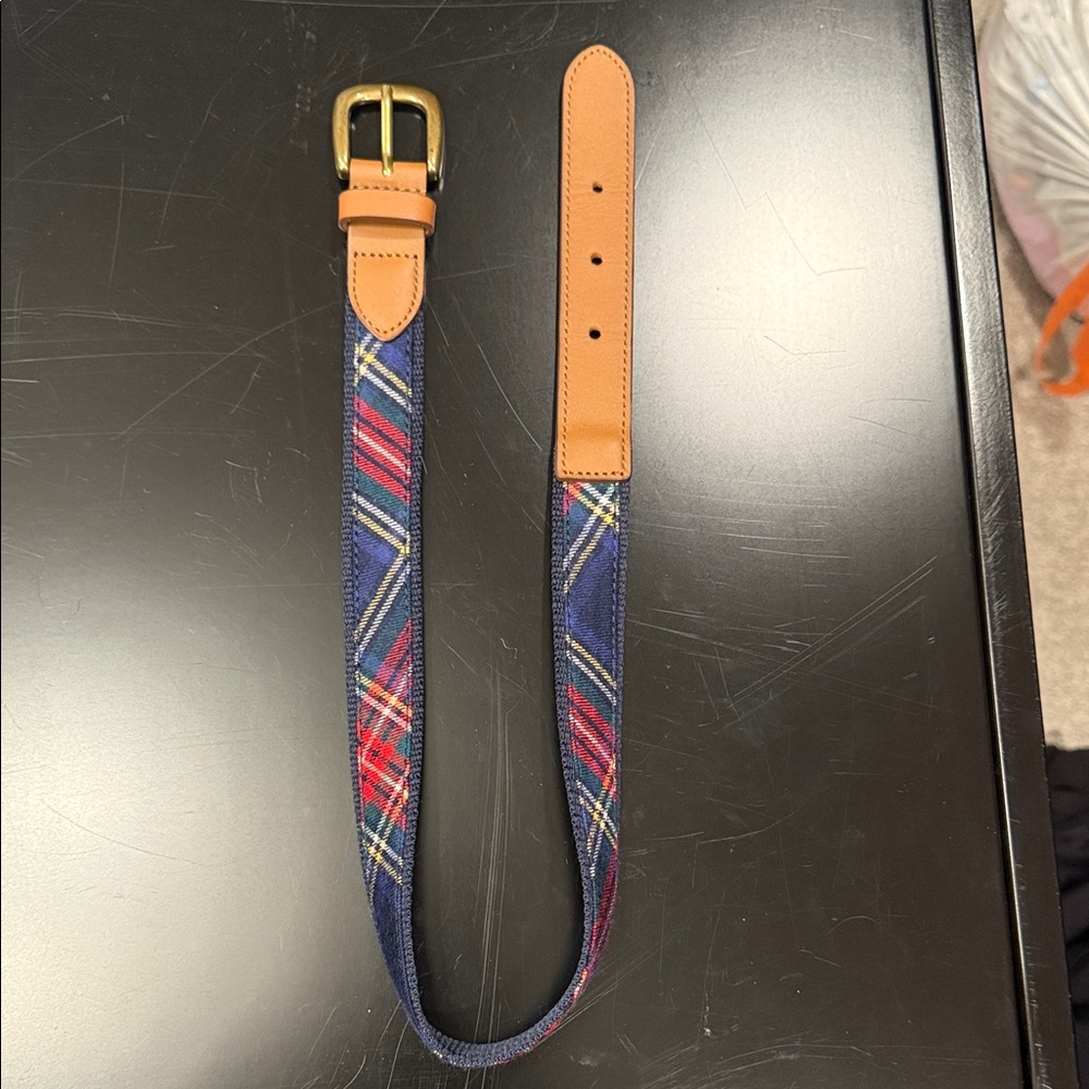 Toddler Boys Janie & Jack Holiday Plaid Canvas Belt with Tan Leather Accents 2-3